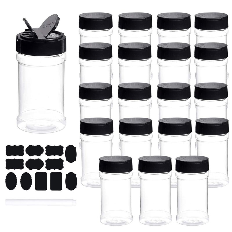 Dabacc Spice Bottles, Dabacc 20Pcs 7oz Clear Plastic Container Jars with Lids Labels for Kitchen Storing Spice Powders Dry Goods Peanut Butter BPA free - Image 1